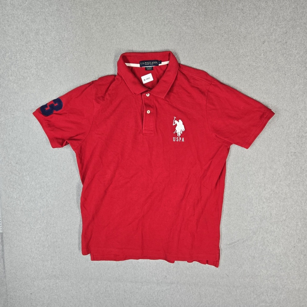 U.S. Polo Assn. Men Polo L Red Embroidered Big Pony #3 Short Sleeve Collar
